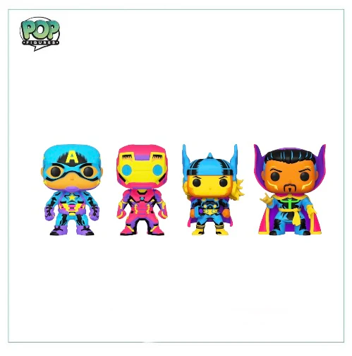 Captain America / Iron Man / Thor / Doctor Strange - Deluxe Funko 4 Pack! Marvel - Blacklight - Special Edition - Image 2